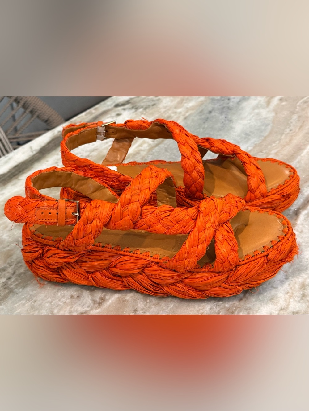 Women’s CLERGERIE Antona Orange raffia platform slingback sandals- Size 37.5